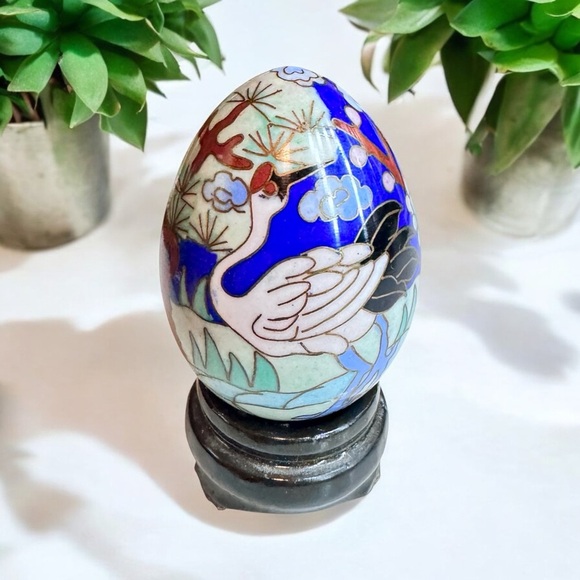 Chinese Cloisonné Enamel Egg & Wooden Stand - Picture 11 of 11